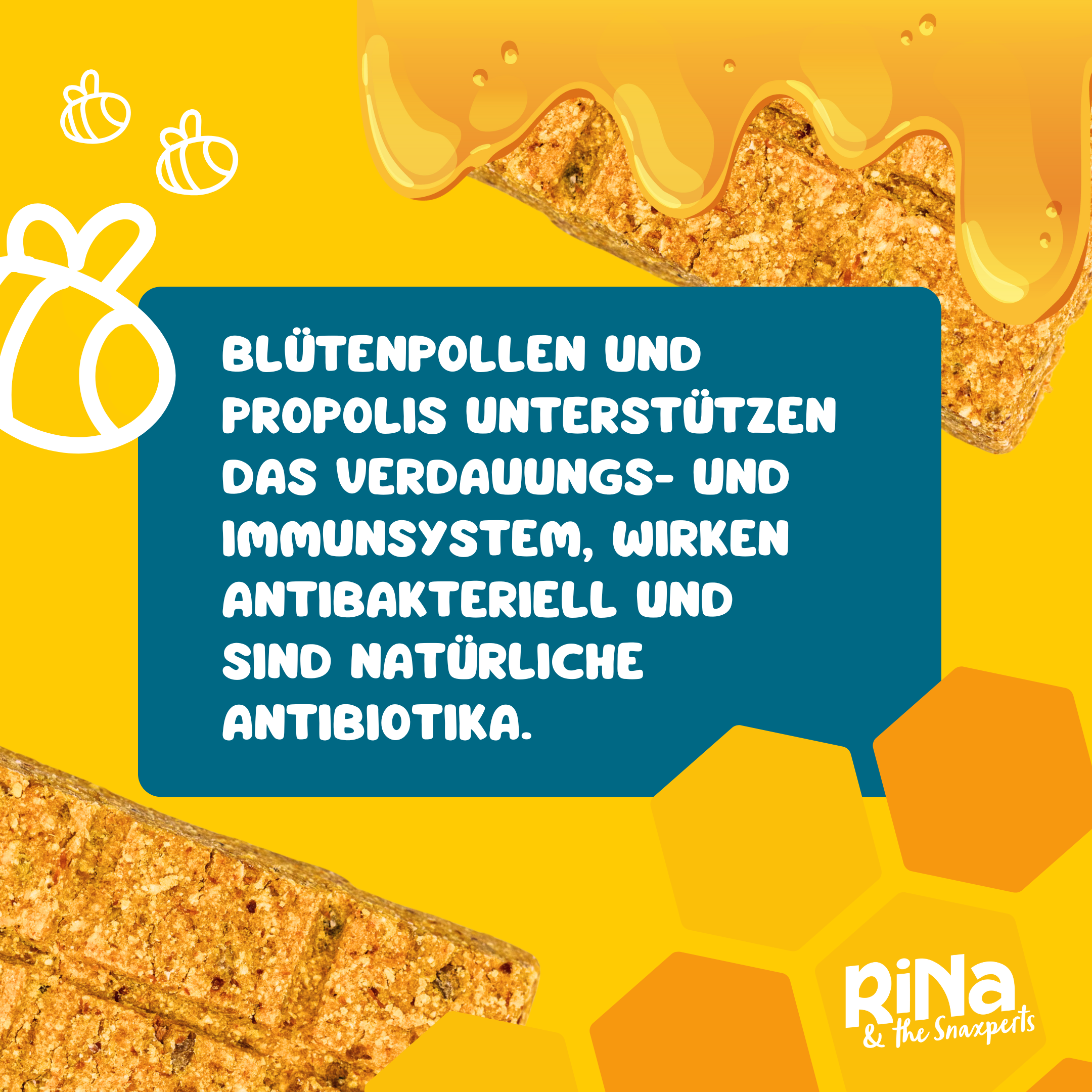 RiNa's BEE BOOSTER - Funktionale Hunde-Leckerli mit Lammfleisch, Bienenpollen, Ziegenkolostrum & Kurkuma - Für Immunität und Allergie - 10er-Riegelbox 300g