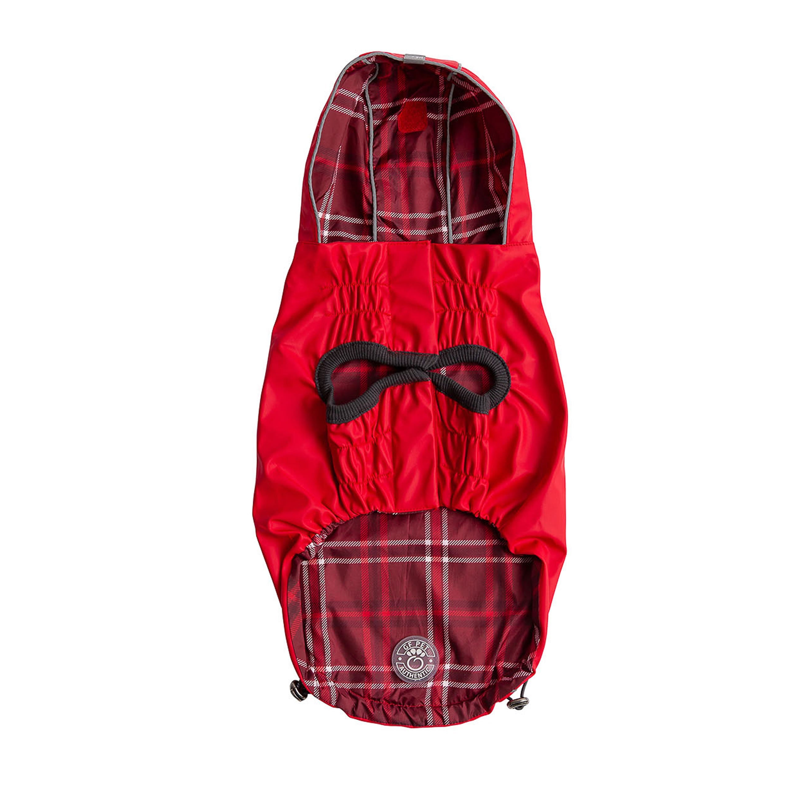 Reversible Waterproof Dog Raincoat – Elasto-Fit Comfort, Hooded, Red | All-Weather Jacket