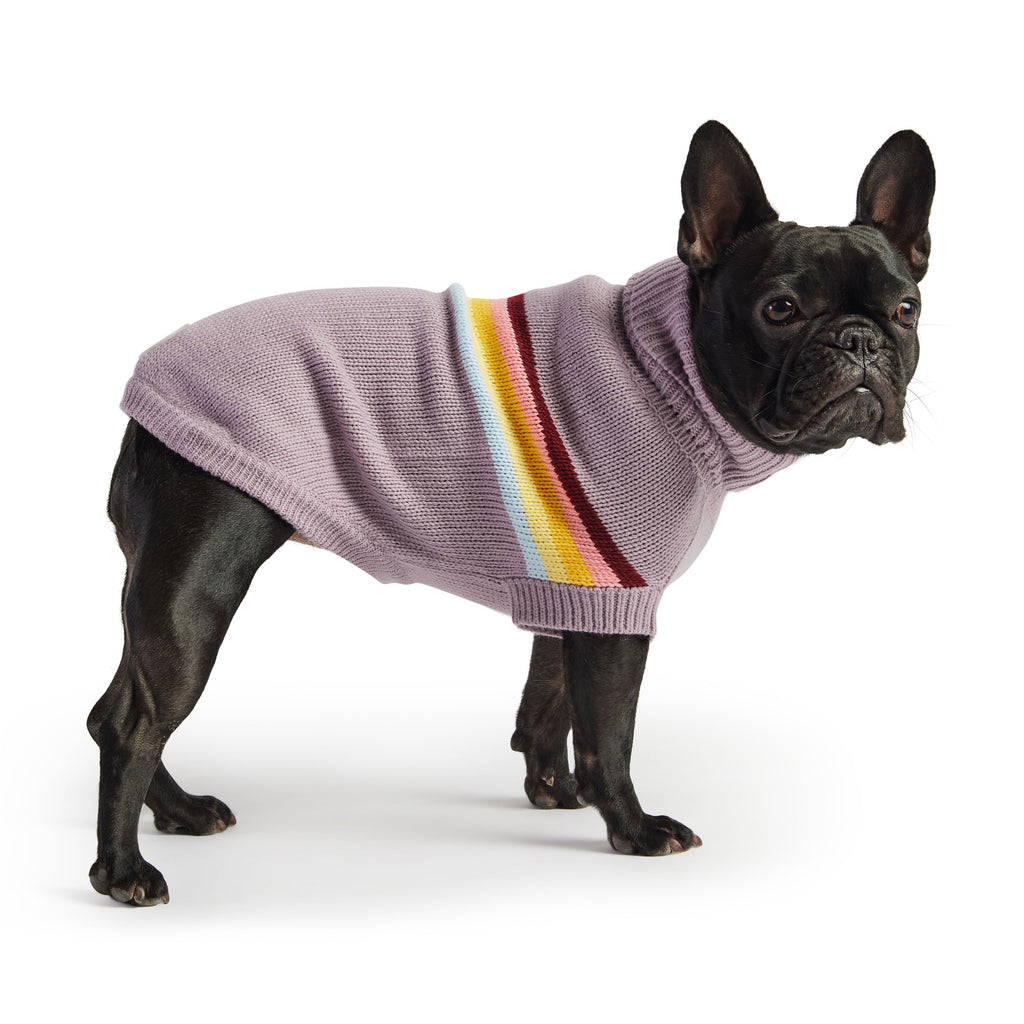 Retro Dog Sweater – Lavender | Soft Turtleneck Knit With Vintage Stripe