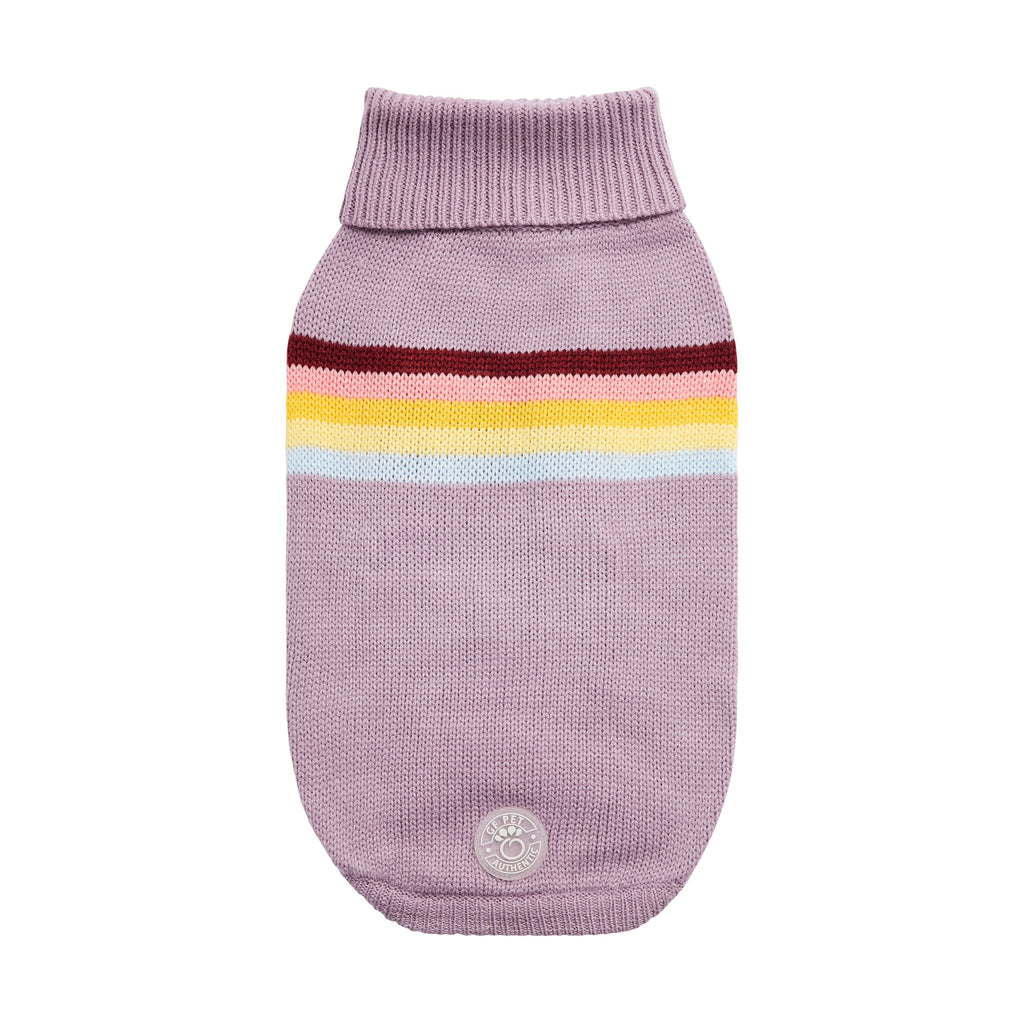 Retro Dog Sweater – Lavender | Soft Turtleneck Knit With Vintage Stripe