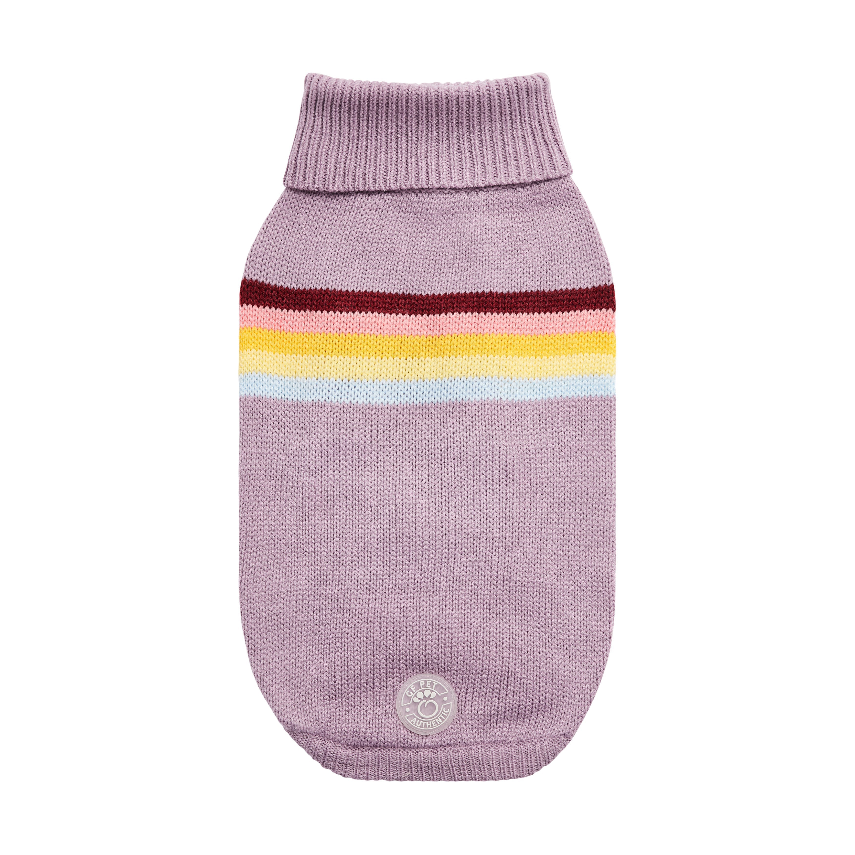 Retro Dog Sweater – Lavender | Soft Turtleneck Knit With Vintage Stripe