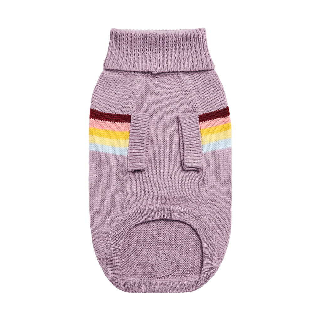 Retro Dog Sweater – Lavender | Soft Turtleneck Knit With Vintage Stripe