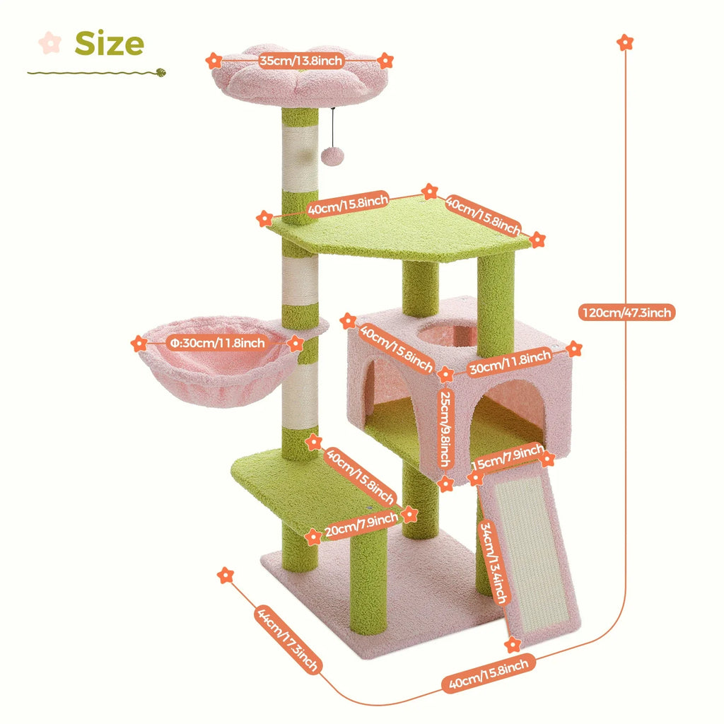 Flower Cat Tree Tower – Multi-Level Scratching Condo for Indoor Cats