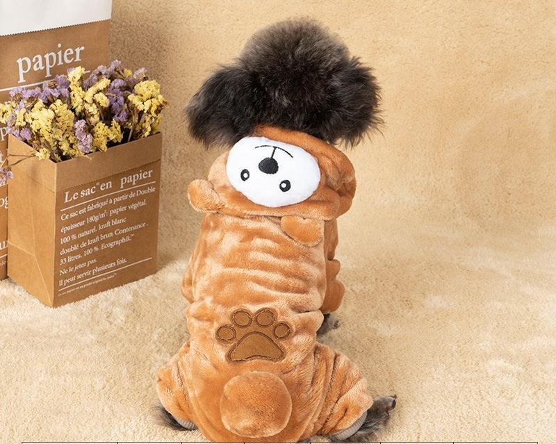 Cozy Coral Fleece Dog Costume – Autumn & Winter Cartoon Pet Outfit