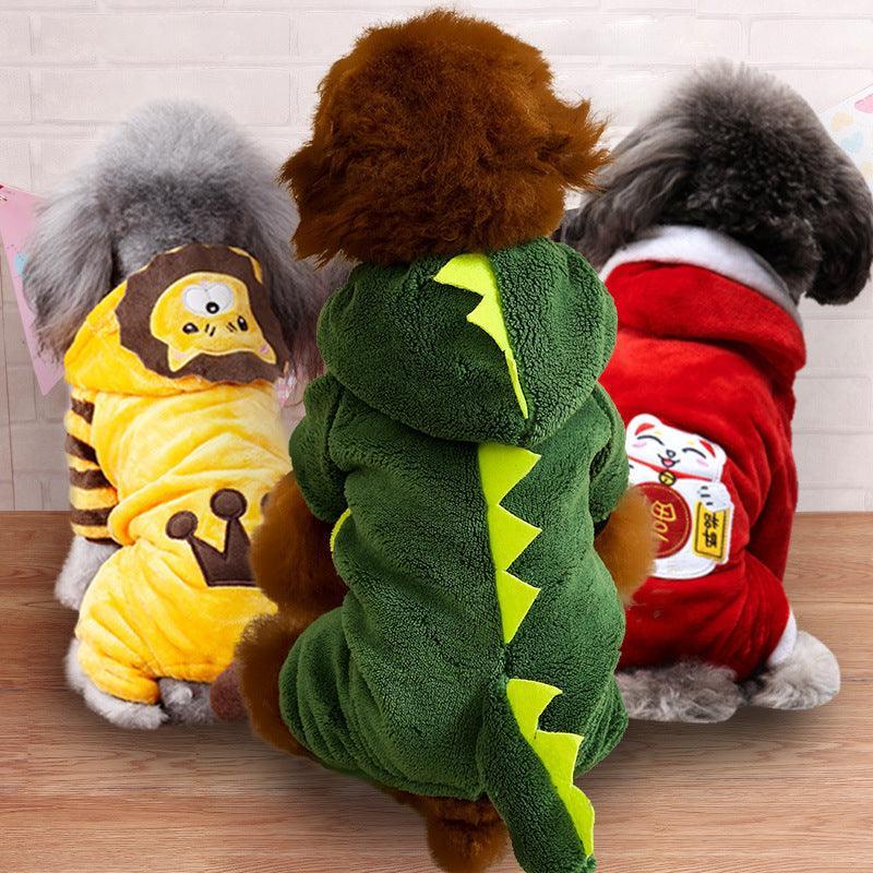 Cozy Coral Fleece Dog Costume – Autumn & Winter Cartoon Pet Outfit
