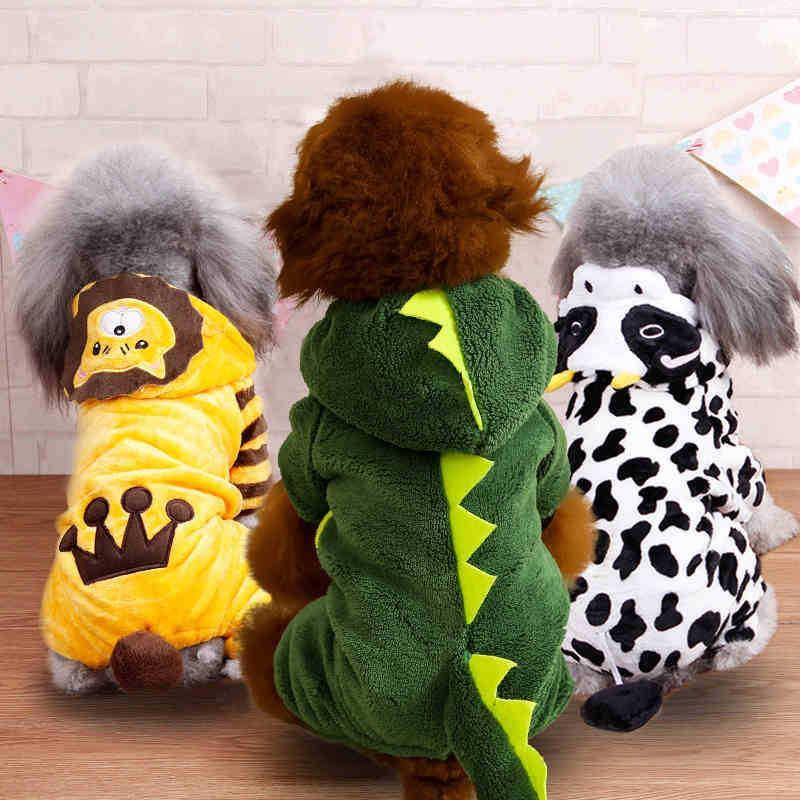 Cozy Coral Fleece Dog Costume – Autumn & Winter Cartoon Pet Outfit