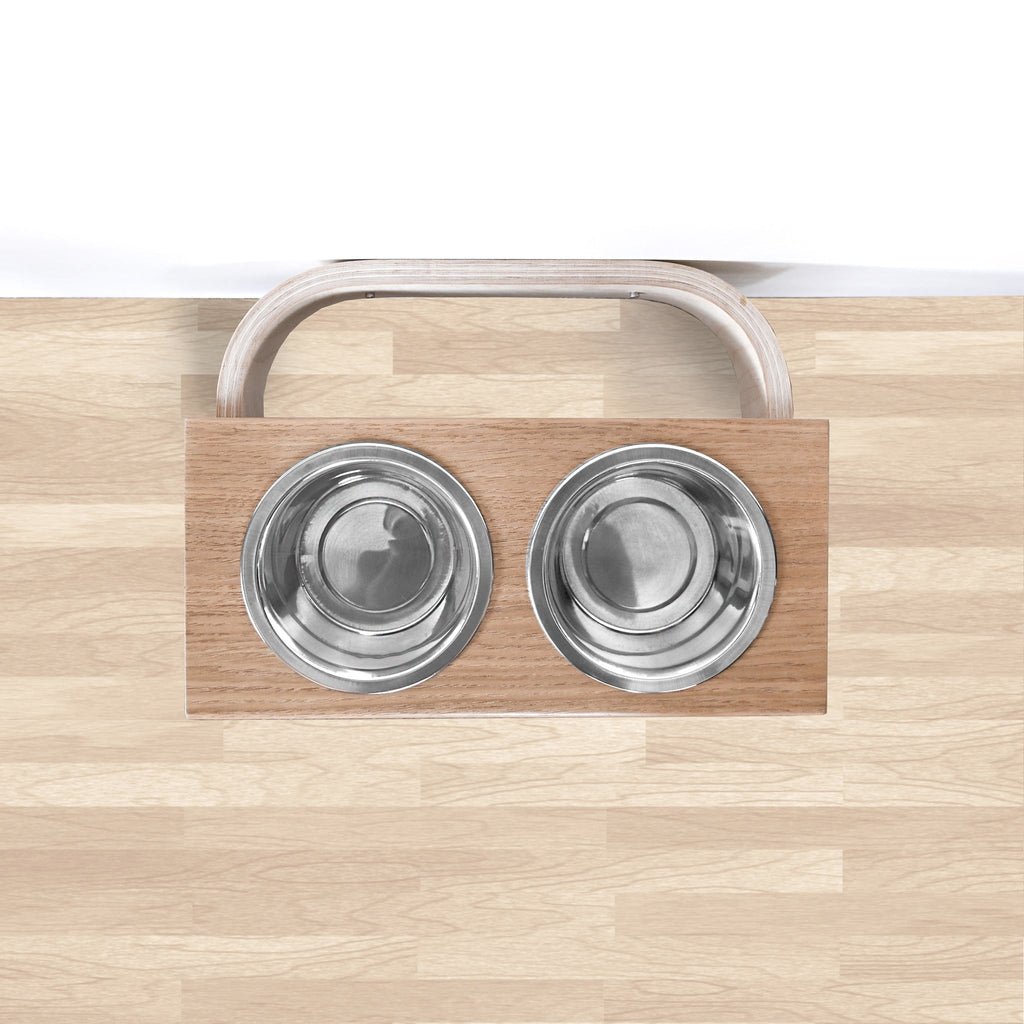 Floating Wooden Raised Food Stand, Medium Dog Feeding Station, Hanging Pet Bowls