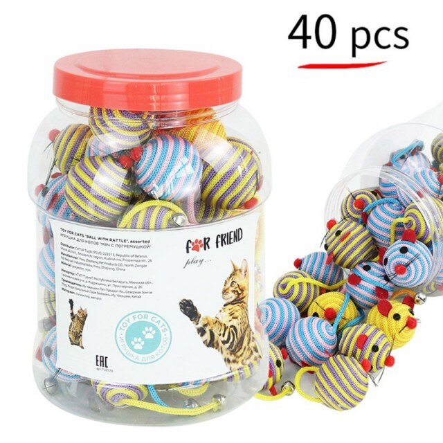 40PCS Colorful Cat Toy Set – Feather Toys, Balls & Mice Collection